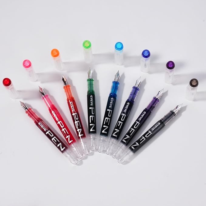 EYEYE Disposable Fountain Pens, 8 Pack Multicolor Fine Point Fountain Pens for Writing, Stainless Steel Nib, Smooth Writing for Calligraphy, Journaling, Drafting, Sketching, Doodling & Gifts