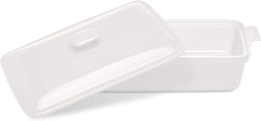 Stoneware Casserole Dish Bakeware Set with Lid, Covered Rectangular Dinnerware, Extra Large 4.23 Quart, 13 by 9 Inch, Bianco [White]