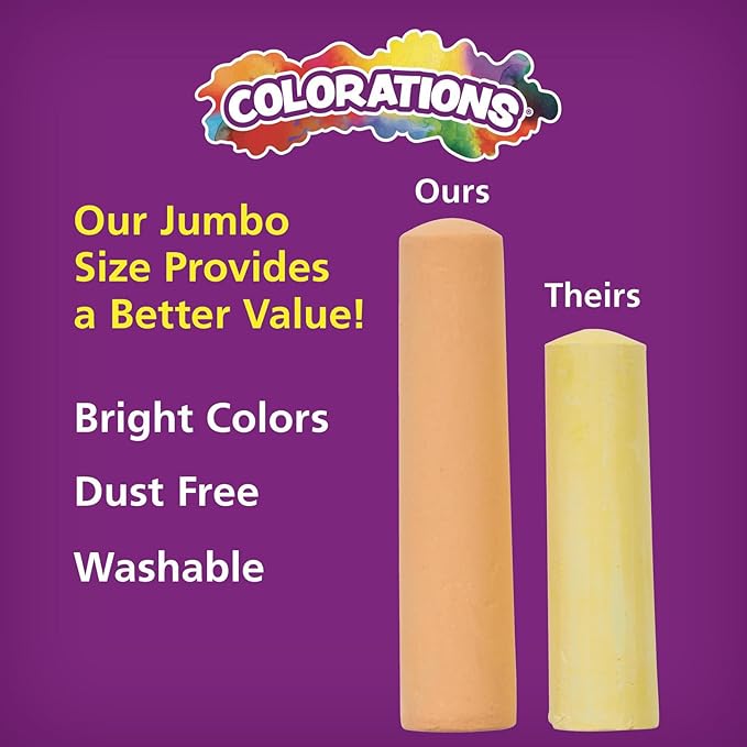 Colorations sidewalk chalk classroom pack, Assorted Set, Outdoor Play, Screen-free, Creativity, Drawing, Hopscotch, Easy to Grip, Colors & Patterns