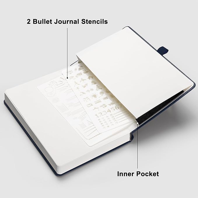 RETTACY Blank Journal Notebook, 192 Pages, A5 Medium Size (5.7'' x 8.3''), Leather Hardcover, 100 GSM Thick Paper, for Sketching, Drawing, Painting (Navy Blue)