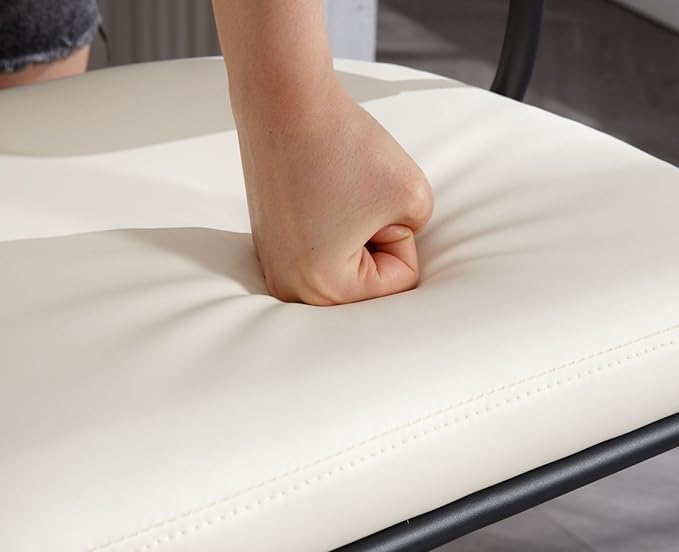 Adjustable Modern Bar Stools Set of 2 Faux Leather Barstools Swivel Counter Height Bar stools with Curved Back/Black Metal Base Comfy Upholstered Bar Chairs for Kitchen Island, Beige