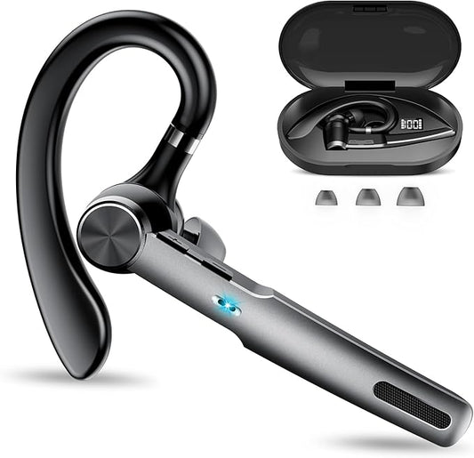 Bluetooth Headset, Wireless Headset with ENC Mic, 60H Talking Time Single-Ear Bluetooth Earpiece V5.3 with Large Charging Case, IP7 Waterproof Hand-Free Headphones for IOS Android Cellphones Black