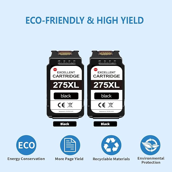 275XL Black Ink Cartridges (2-Pack)- Replacement for PG-275 Ink Cartridges for Canon Printers Compatible for TR4700 TR4720 TS3522 TS3722 TR4722 TS3500 TS3520 TS3720 TR4723 TR3700 TR4722