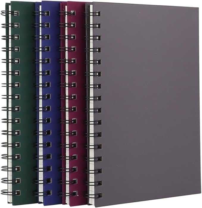 Spiral Notebook Journal,4 Pack A5 Hardcover Spiral Notebooks,5.7" x 8.5",160 Pages,100gsm Paper,College Ruled Journals for Study and Notes (Red, Green,Blue,Grey)