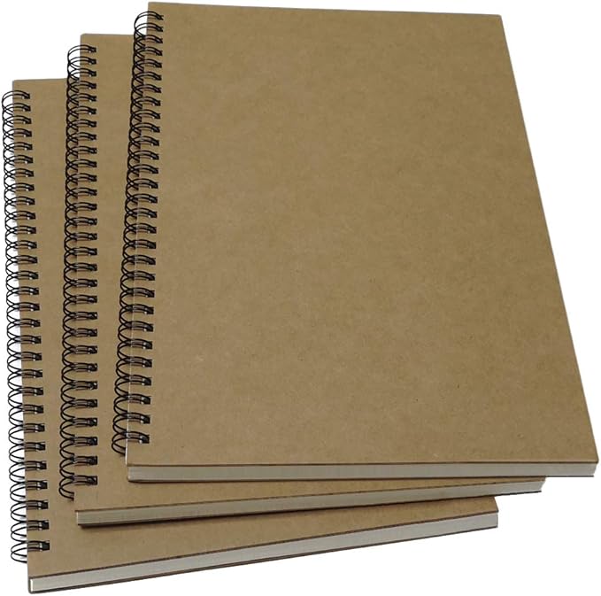 YUREE B5 Spiral Notebook Lined, Spiral Ruled Journal with Hard Kraft Cover, 70 Sheets (140 Pages), 10.3" x 7.2", 3-Pack, Brown