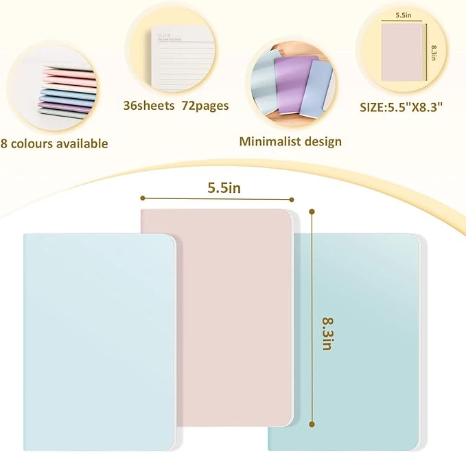 Ddaowanx 24 Pack Colorful Lined Notebooks, Journals in Bulk, 72 Pages, 36 Sheets,8.3x5.5 Inch, A5 Size, Travel Writing Notebooks Journal for Office School Supplie(Lined-24pack, 8 Colors)