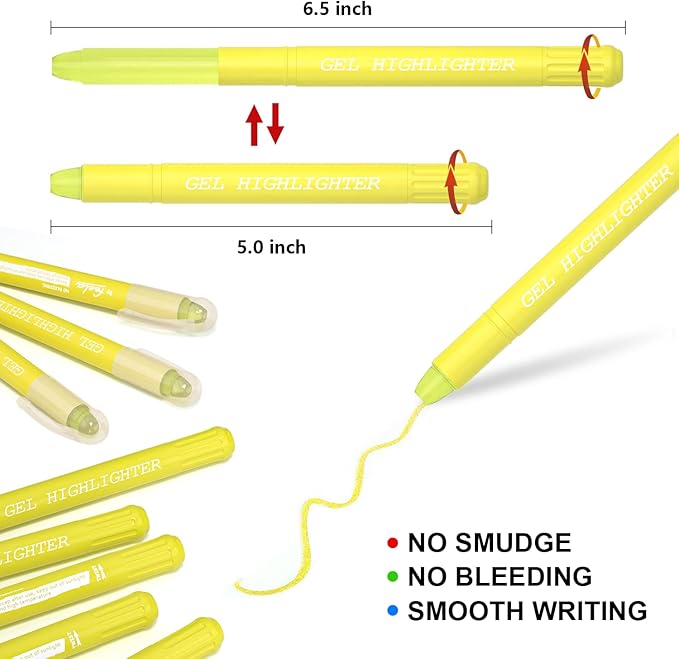 feela 24 Pack Yellow Gel Bible Highlighters Markers Pens Journaling Supplies, No Bleed Through For Highlighting Journal School Office