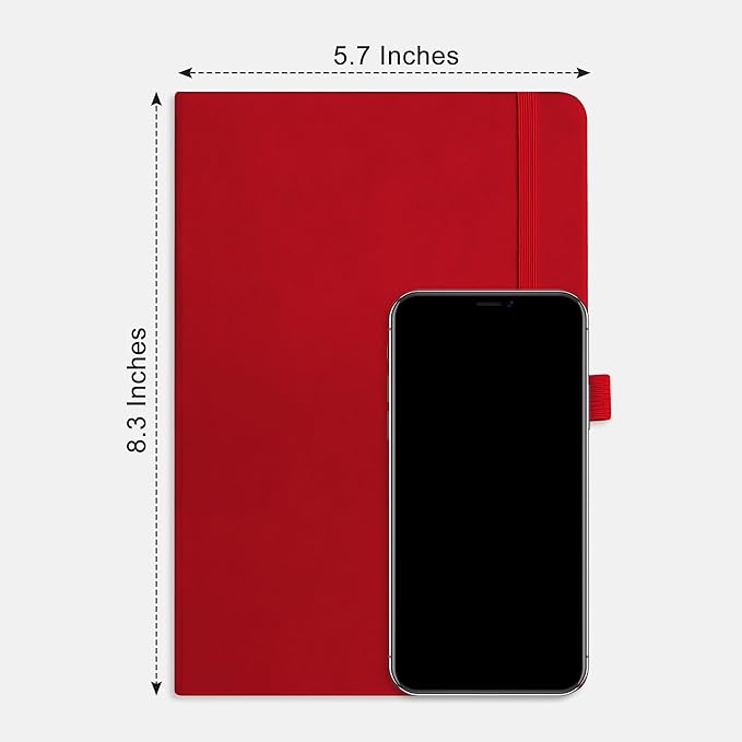 RETTACY Bullet Dotted Journal Notebook, 256 Pages, A5 Medium Size (5.7'' × 8.3''), Leather Hardcover, 120 GSM Thick Paper, for Bullet Journaling, Planning, Tracking (Red)