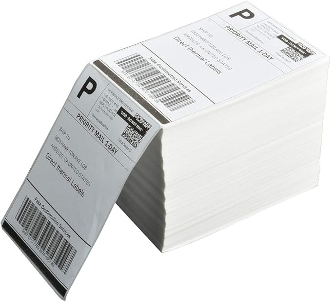FungLam 4" x 6" Direct Thermal Shipping Labels - Pack of 500 Fanfold Labels - White Perforated, Permanent-Adhesive, Compatible Zebra & Rollo Thermal Label Printer