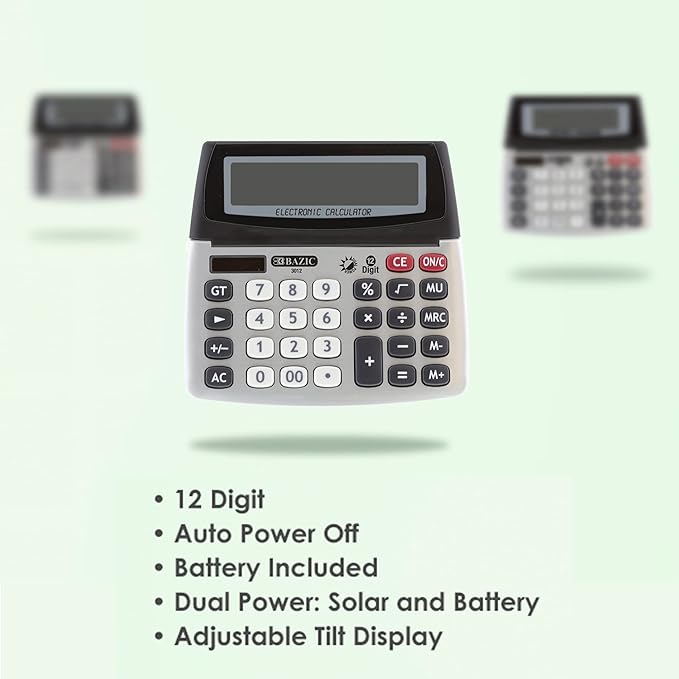 BAZIC 12-Digit Dual Power Desktop Calculator with Adjustable Display (3012)