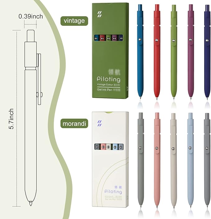 Epakh 10 Pcs Gel Pens, 0.5mm Quick Dry Black Ink Pens Fine Point Smooth Writing Pens Retractable Ballpoint Pens, Aesthetic Pens Office Supplies Gifts for Women Men School Office(Rustic Color)