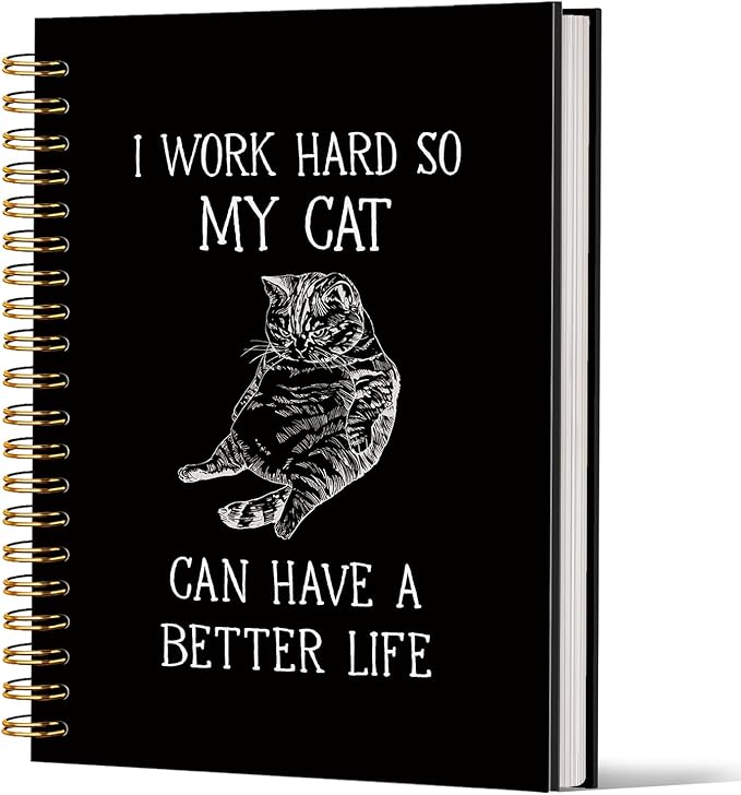 Lacama Funny Notebooks for Work, Cat Notebook, Gifts for Cat Lovers,160 Pages, Office Humor Gifts, Black School Office Supplies, 5.5"x8.3"I Work Hard So My Cat Can Have A Better Life Journal Notebook