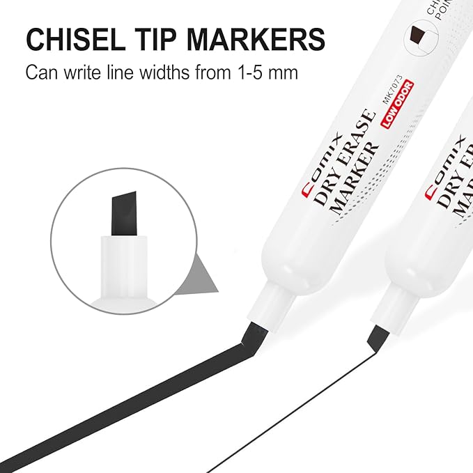Comix Low Odor Dry Erase Markers, 36 Bulk Black Color Whiteboard Markers, Chisel Tip Thick Markers for Kids Teachers