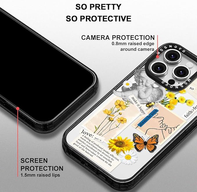 MOSNOVO Case for iPhone 16 Pro, [10ft 4X Military-Grade Drop Protection] Durable & Shockproof Phone Case Cover Design for iPhone 16 Pro - Vintage Collage Art - Clear Black