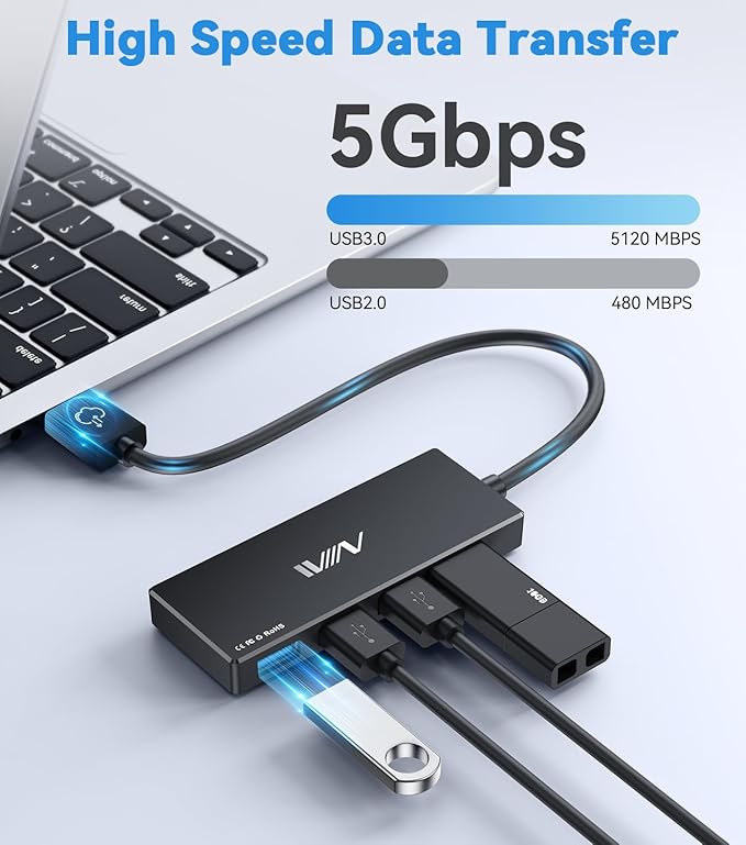 USB 3.0 Hub,4 Port USB Splitter Extender Portable Adapter Multiport Data Hub for Laptop,Xbox, Flash Drive,HDD,Console,Camera,Keyborad,Mouse Windows,Mac OS PC,Not Designed to Charge Devices-Black