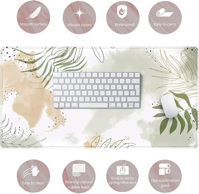 Keyboard mat Kawaii Mousepad Matcha Green Plant Abstract Accessories Desk pad Mouse mat for Desktop Gamer Girl Office Accessories for Women Pink Desk Organizer Large Gaming Pads …