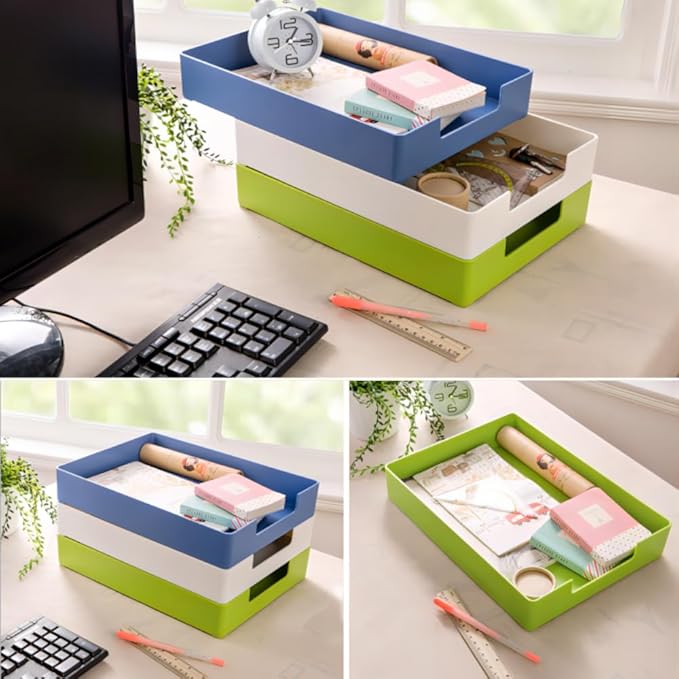 Desk Letter Tray, 2PCS A4 Size Plastic Stackable File Document Organizer, Office Desktop File Paper Holder, Book Storage Rack,Anti-Skid Stacking Support for Office Supplies (White)