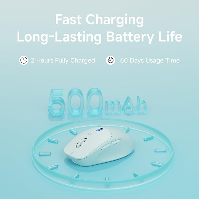 EWEADN Q5 Wireless Mouse, Bluetooth & 2.4G Quiet Computer Mouses with 1600 DPI, Battery Level Display, Ergonomic Office Mouse,6 Button Portable Cute Cordless Mice for Laptop/PC/Mac- Blue