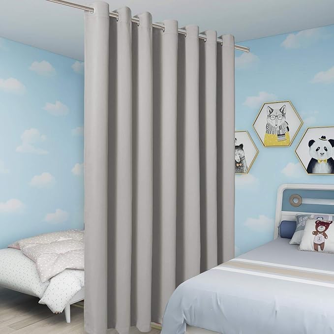 BONZER Room Divider Curtain Total Privacy Wall Extra Wide Grommet Room Darkening Curtains for Patio Sliding Glass Door, 96L x 120W Inch (8L x 10W ft), 1 Panel, Silver