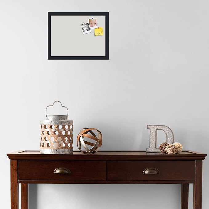 PinPix 16x12 Inch Cork Bulletin Board. This Decorative Framed Pin Board Comes with Light Stone Design and a Satin Black Frame. Ideal for Home Office Decor or Message Board (PinPix-1809)