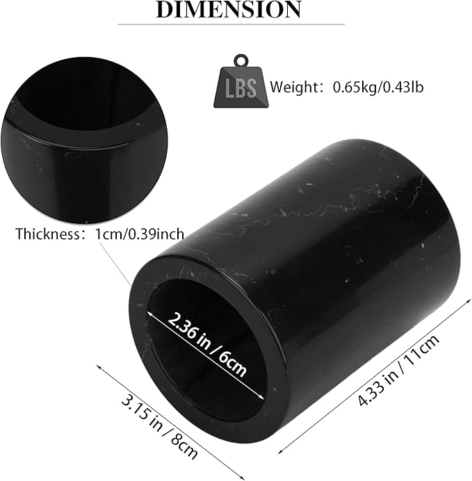 WORHE Natural Marble Pen Holder, Stylish Stone Caddy for Desk, Multi-Purpose Makeup Brush and Office Supply Storage Organizer, Desks Accessory Toothbrush Cup for Home School Black (DL003)