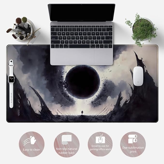 Black Moon Mousepad Gaming MTG Playmat Desk Mat Original Aesthetics Mouse Pad Large Gaming Mouse Pads Desk Pad XXL Keyboard Mat Full Desktop Mat Desk Cover Pad for Work Office Game (31.5x15.7 in)