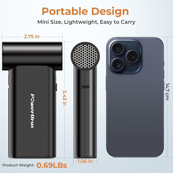 Compressed Air Duster, PowerUrus 200000RPM Electric Air Duster with Brushless Motor, 4-Gear Adjustable Cordless Air Blower, 8000mAh Rechargeable Air Duster for Keyboard, PC, Outdoor and Home Cleaning