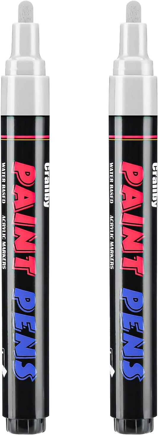 White Paint Pens Paint Markers - 2 Pack Permanent Quick Dry Waterproof Marker Pens for Rocks Wood Fabric Plastic Canvas Glass Mugs Metal Tire Stone