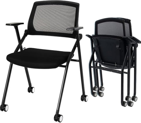 Folding Conference Room Chairs Set of 2 Black Guest Reception Chair for Office, Waiting Room, Meeting, Lobby, Church