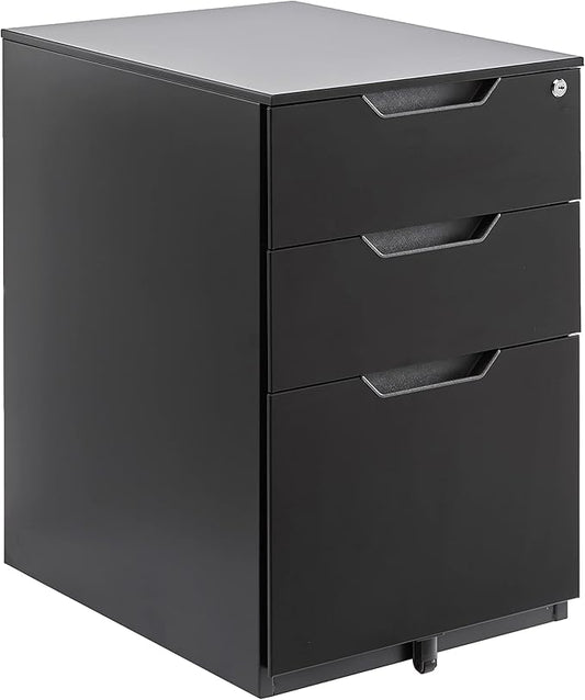 Amazon Basics 3 Drawer Mobile File Cabinet With Lock, Black, 20.71" D x 15.51" W x 24.29" H