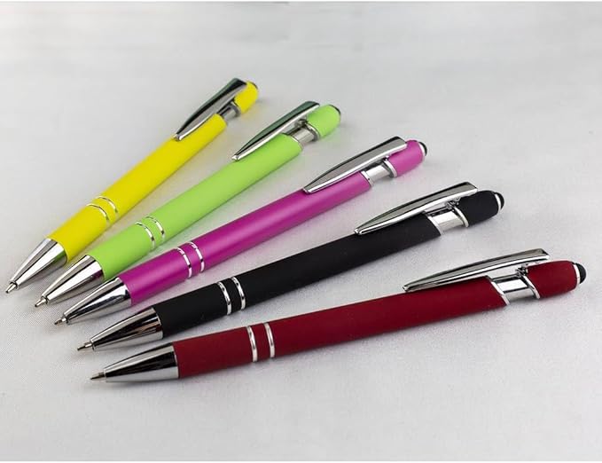 Pink Ballpoint Pens with Black Ink, 2-in-1 Stylus Tip, 1.0mm Medium Point, Matte Metal Barrel – 10-Pack for Office or School