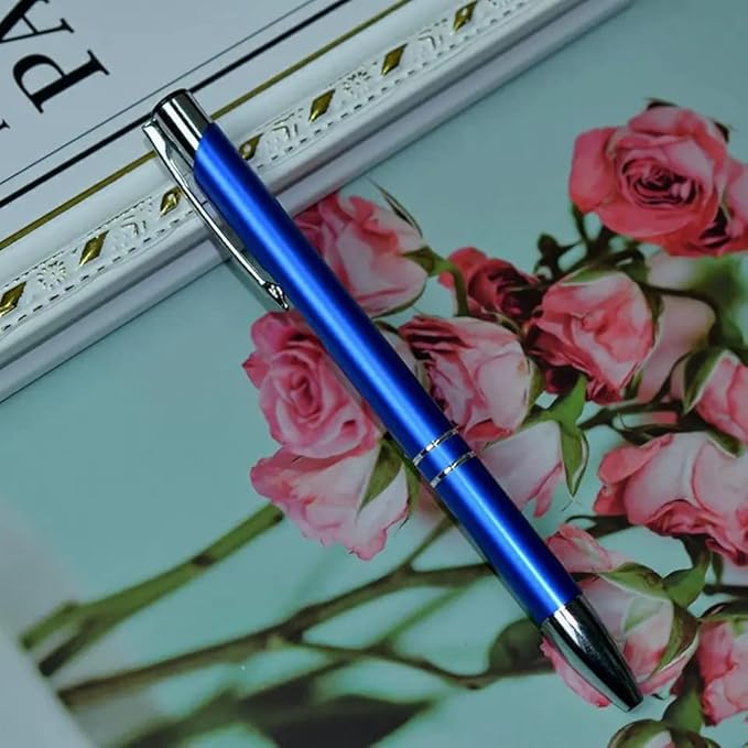 Stylish quality 5 metal ballpoint Pens, black ink, soft writing experience (Blue)