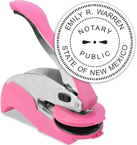 MaxMark Notary Seal Round Pink Embosser for New Mexico State - Includes Gold Burst Seal Labels (50 Count)