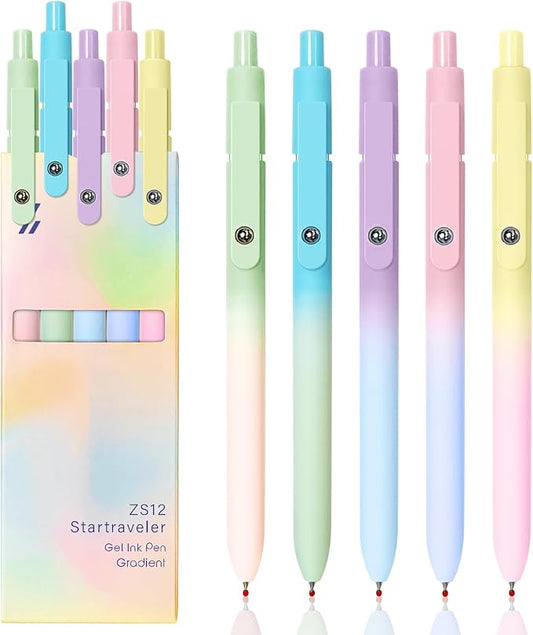 Gel Pens, 5 Pcs Black Ink Pens for Women, 0.7mm Medium Point Smooth Writing Pens with Silicone Grip, High-End Series Metal Clip Retractable Pens for Journaling Note Taking (5 Pcs Pastel)