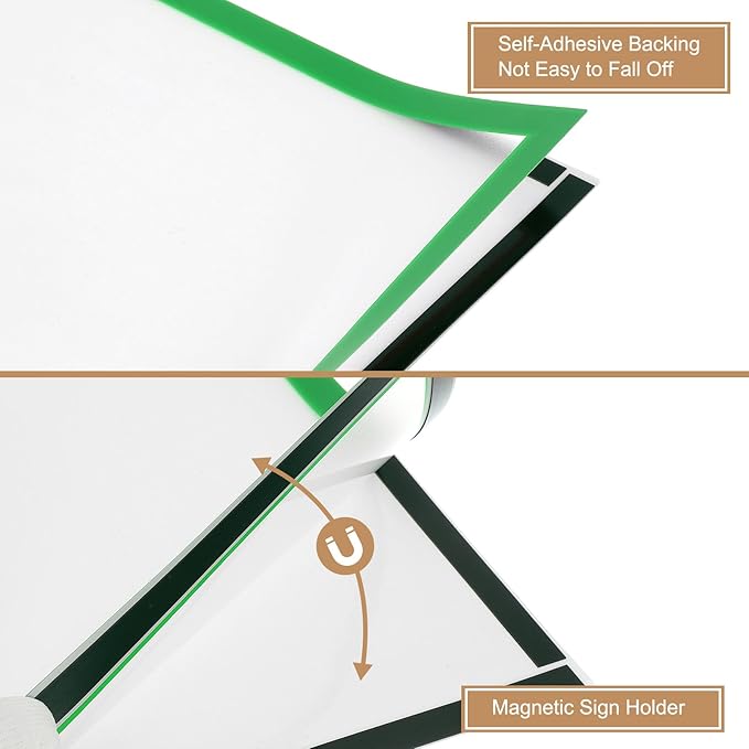 uxcell 3 Pcs Magnetic Sign Holder, 8.3" x 11.7" Self-Adhesive Magnetic Wall Signs Holder Magnetic Picture Frame Document Holder for Home Office Wall Window Displays, Green