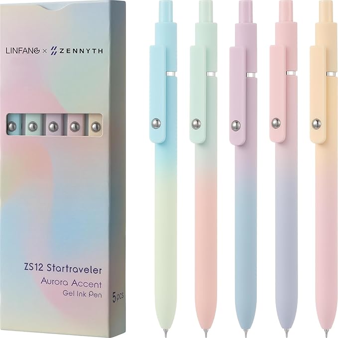 LINFANC Cute Gel Pens - 5pcs Medium Point 0.7mm Black Ink Pens for Journaling & School Supplies