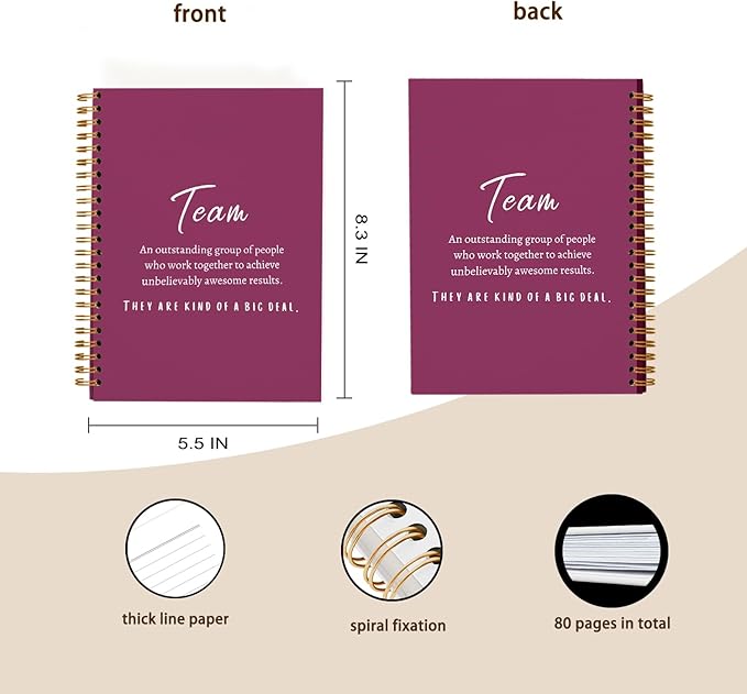 Raspberry Meeting Notebook for Work, Employee Appreciation Gifts, Team Gifts for Employees, Thank You Gifts for Women Men Leader Boss Manager Mentor Coworkers, Journals for Writing, 5.5"x8.3"