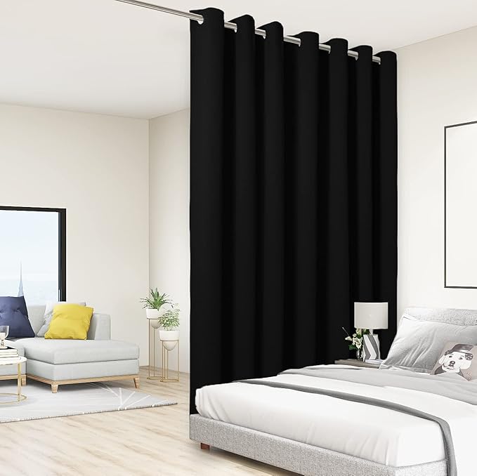 BONZER Room Divider Curtain Grommet Thermal Insulated Wide Blackout Curtains for Bedroom Living Room, 84L x 108W Inch (7L x 9W ft), 1 Panel, Black
