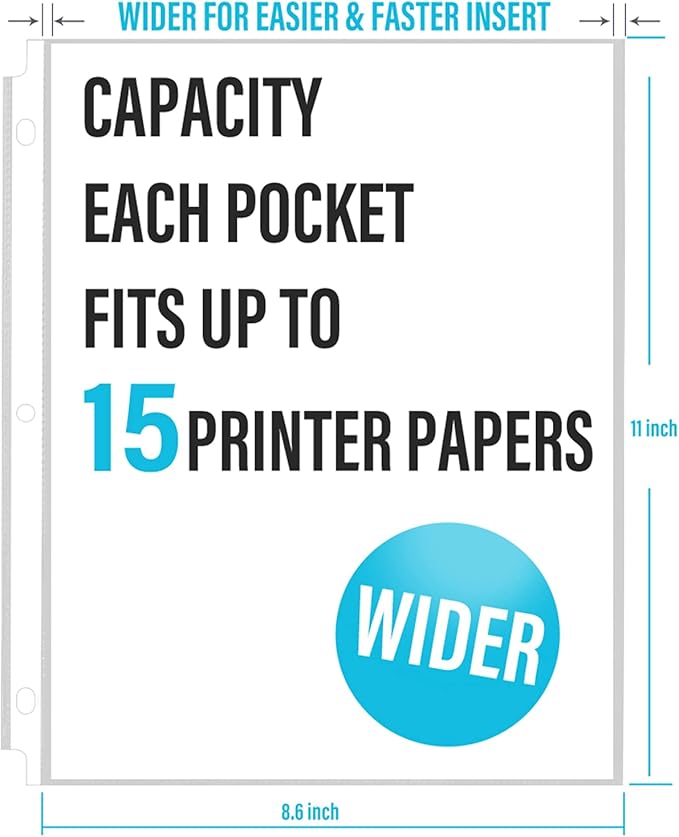 VST Sheet Protectors 8.5 x 11 Inch for 3 Ring Binder, Crystal Clear Page Protectors, Medium Weight Plastic Sleeves, Top Loading Paper Protector Acid Free, Letter Size, Dry Erase Pocket, 200 Sheets