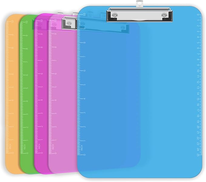 TOTiyea Clipboard Set of 25, 12.5 x 9 Inch Multi Color, Plastic Clipboard with Low Profile Clip, 75 Sheets Capacity, Standard Letter Size
