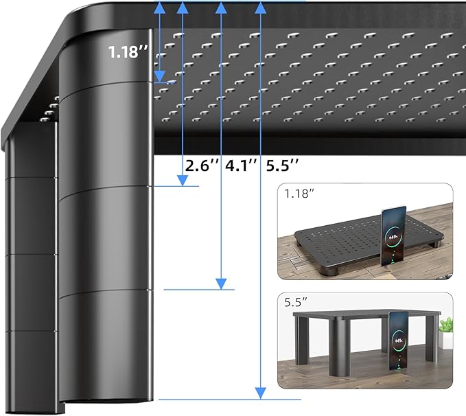 Pholiten Monitor Stand Riser 3 Height Adjustable, Desk Organizer for Monitor with Airflow Vents, Laptop Stand for Desk, Up to 44lbs
