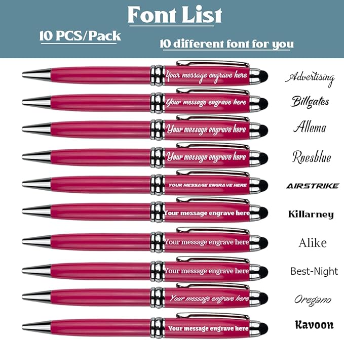 Ancolo Custom Luxury Office BallPens with Stylus Tip Medium Point - Nice writing Pens - Engraved with Your Name Slogan, Perfect for Men and Women Girls boys 10 Pens/Box
