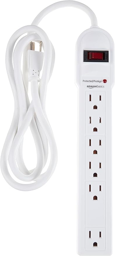 Amazon Basics Surge Protector Power Strip, 6-Outlet, 790 Joules, LED Indicator, 6ft Extension Cord, White