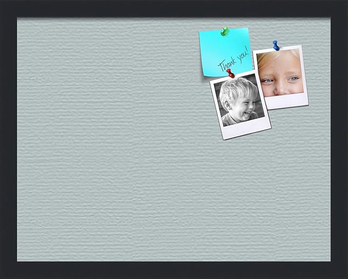 PinPix 18x14 Inch Cork Bulletin Board. This Decorative Framed Pin Board Comes with Soft Blue Design and a Satin Black Frame. Ideal for Home Office Decor or Message Board (PinPix-1814)