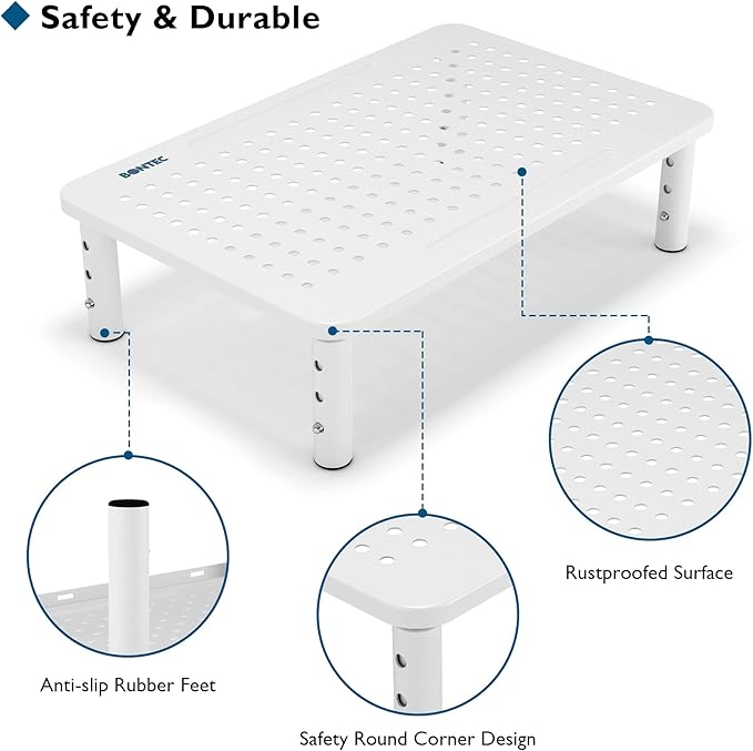 BONTEC 2 Pack 3 Height Adjustable Monitor Stand Riser with Pen Holder, Ergonomic Metal Laptop Stand with Cable Management, Desktop Stand for Computer, Printer, Monitor, Laptop, Black Steel, 14.5 in