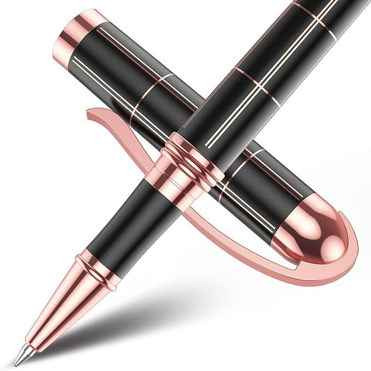 2PCS Rollerball & Ballpoint Pen Set Rolling Ball Pens Liquid Ink Wirting Pen with Extra 2 Refills, Fine Point, 0.7mm, Black Ink