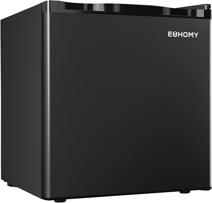 EUHOMY 1.7 Cu.Ft Mini Fridge with Freezer, Reversible Single Door Compact Refrigerator, Adjustable Thermostat, Energy Saving, Mini Fridge for Bedroom, Office, Dorm, Black