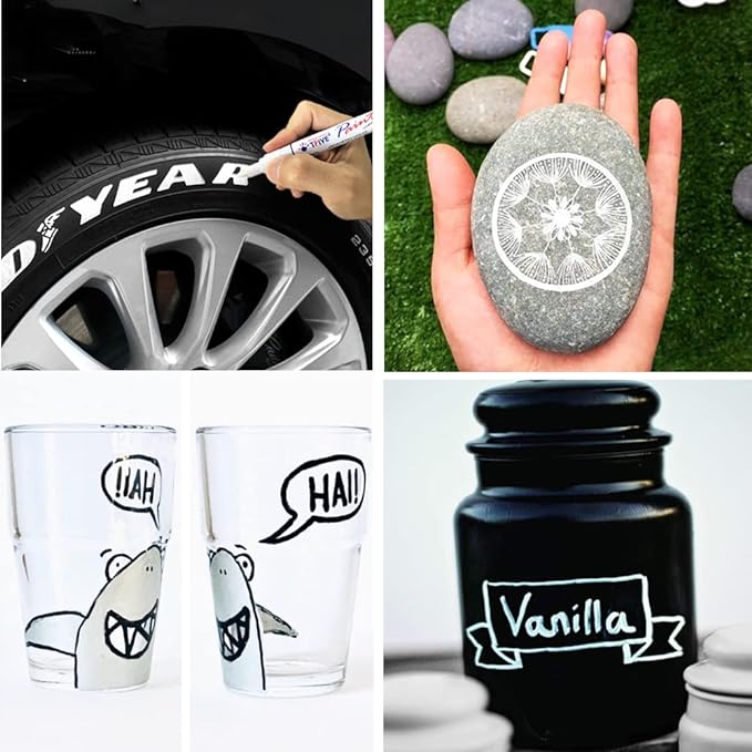 TFIVE Yellow Paint Pens Markers - 12 Pack Oil Based Permanent Marker, Medium Tip, Never Fade, Quick Dry, Waterproof Paint Pen for Rocks Painting, Wood, Fabric, Plastic, Canvas, Glass, Metal