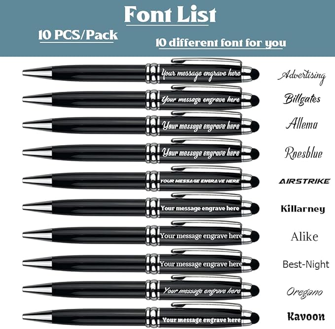 Ancolo Personalized Business Pens -Custom Advertising Message - Engraved Team Name, Phone Number, Slogan Perfect for Bank, Office, Hotel Lobbies - 10 Pens/Box