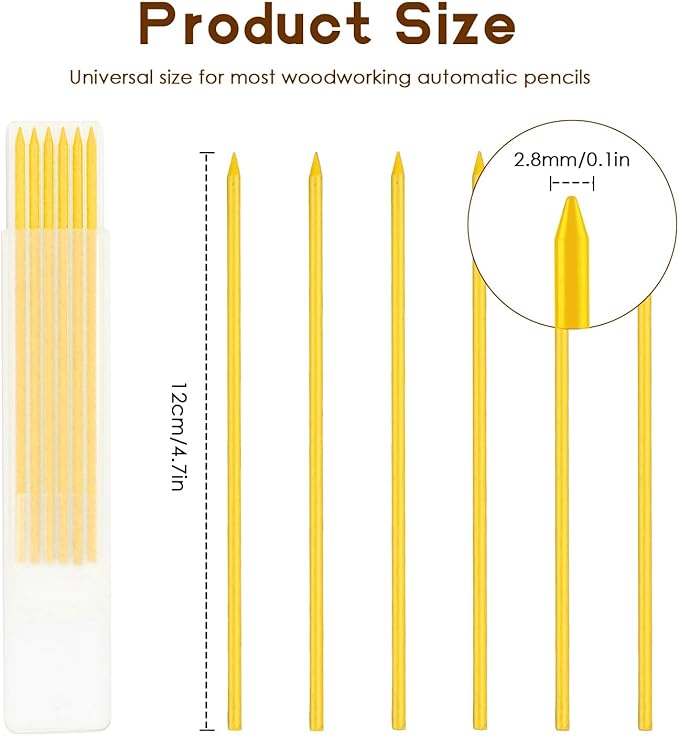 24Pcs 2.8mm Carpenter Pencil Refill Long Lasting HB Refill for Construction Pencils Replacements Carpenter Marker Graphite Woodworking Mechanical Pencil Leads(Yellow)